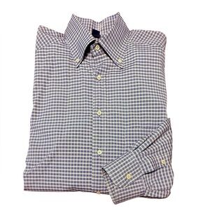 Jeff Rose 100% Cotton Golf Button Down Shirt Blue/Yellow Check Plaid Large